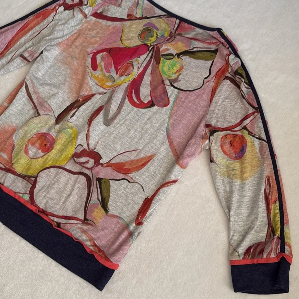 {Anthro} Cap Juluca by Aldo Martins | A New Story Zip Up 3/4 Sleeve Abstract Top - Picture 14 of 15